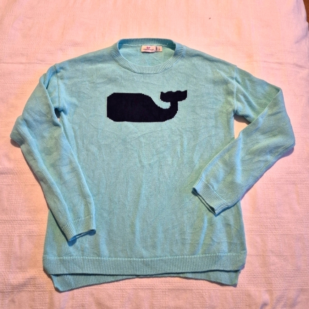Vineyard Vines girls size Large 14 teal and navy knit long sleeve sweater EUC